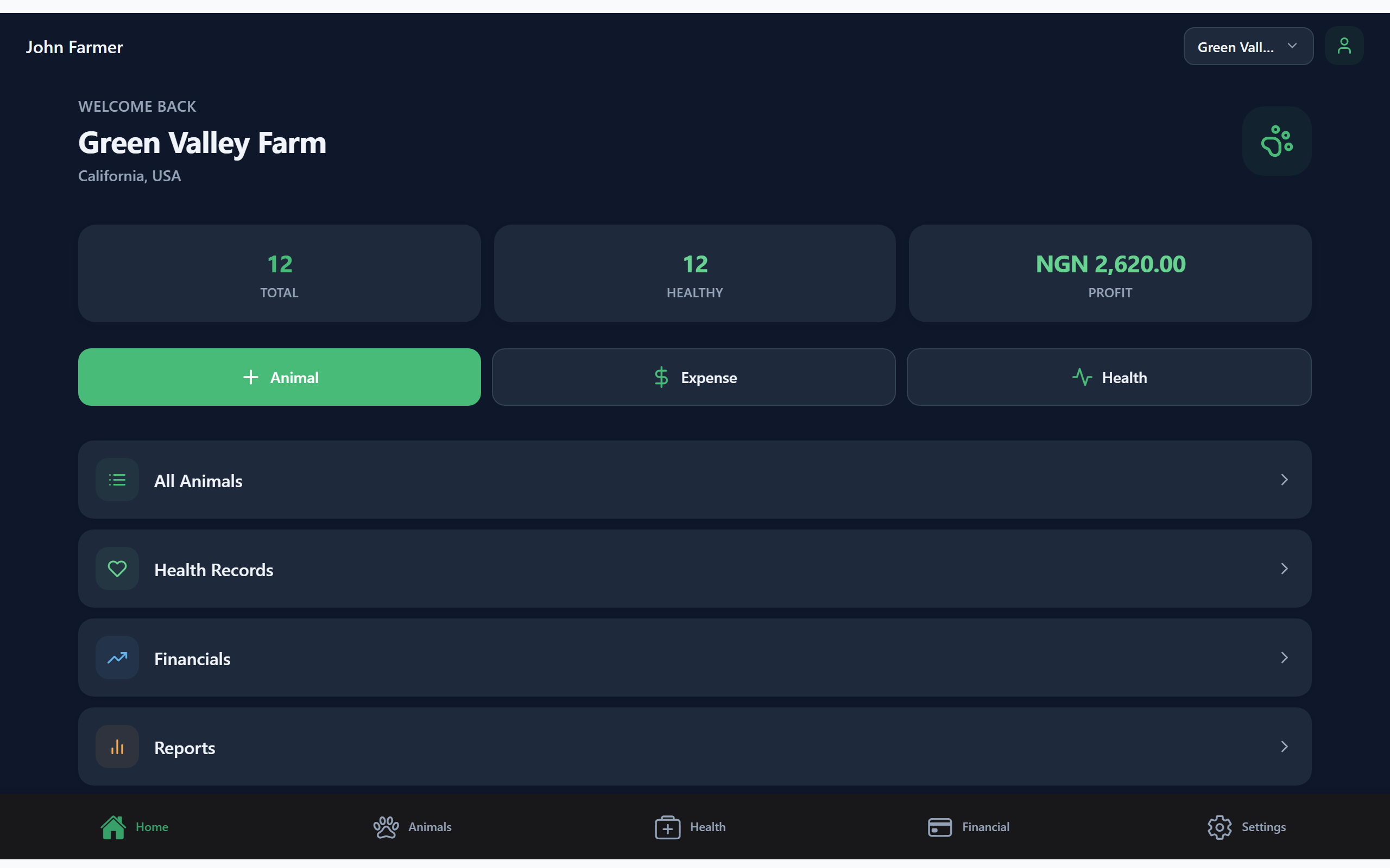 Dark mode dashboard